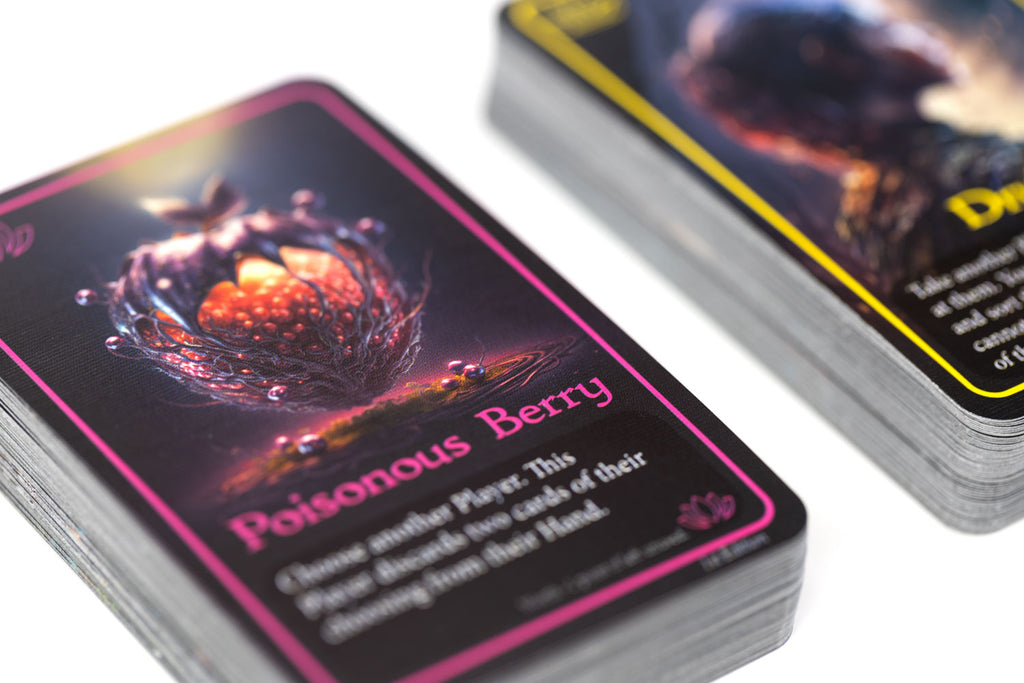 Close up of the cards form Spheres of Life: Mythical Forest card game