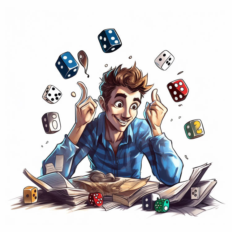 An illustration of a young man thinking about creating his board game