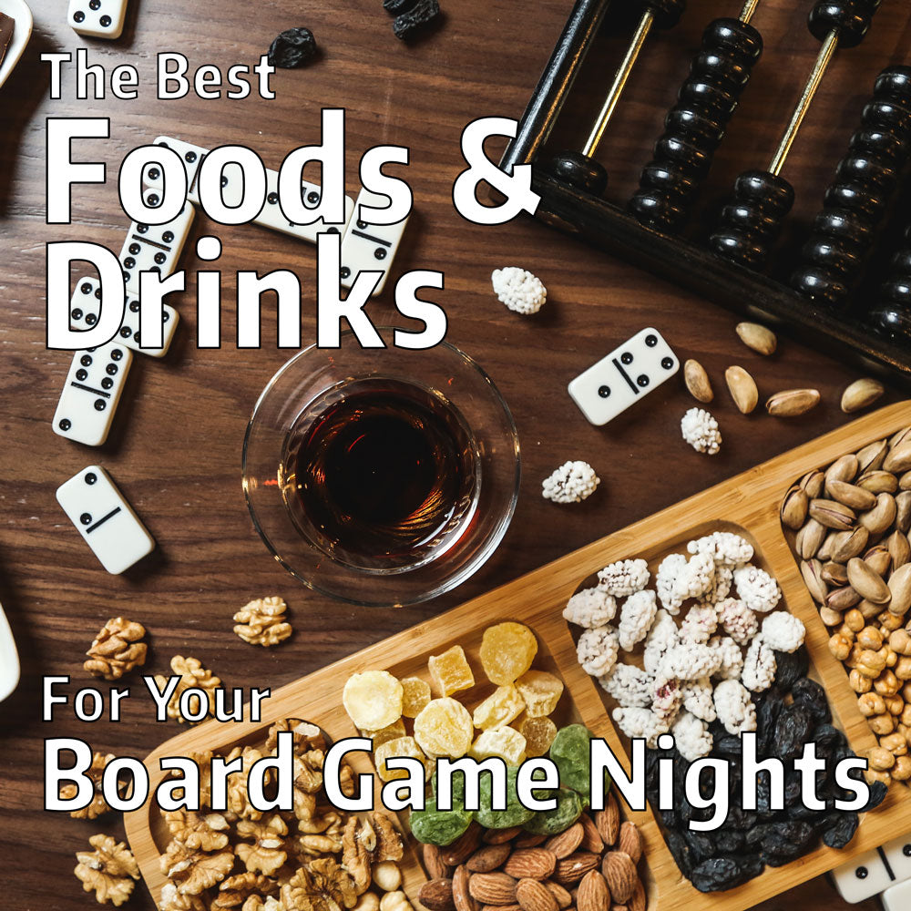 cover image for article describing best foods and drinks for board game nights