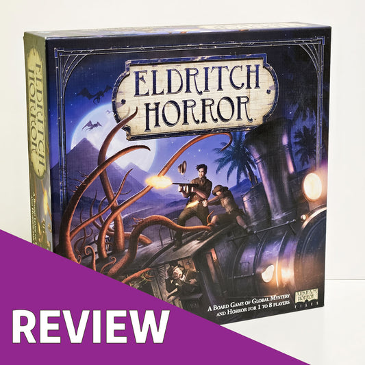 cover image for a review article about eldritch horror board game, review by joyful games