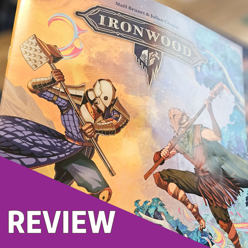 cover image for a review article about ironwood board game from mindclash games, review by joyful games