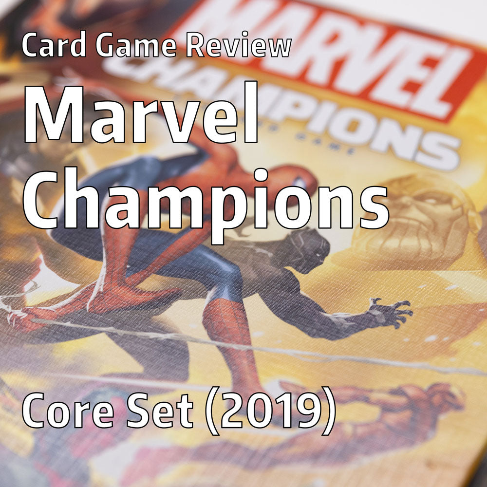 cover image for a review article about the marvel champions card game core set