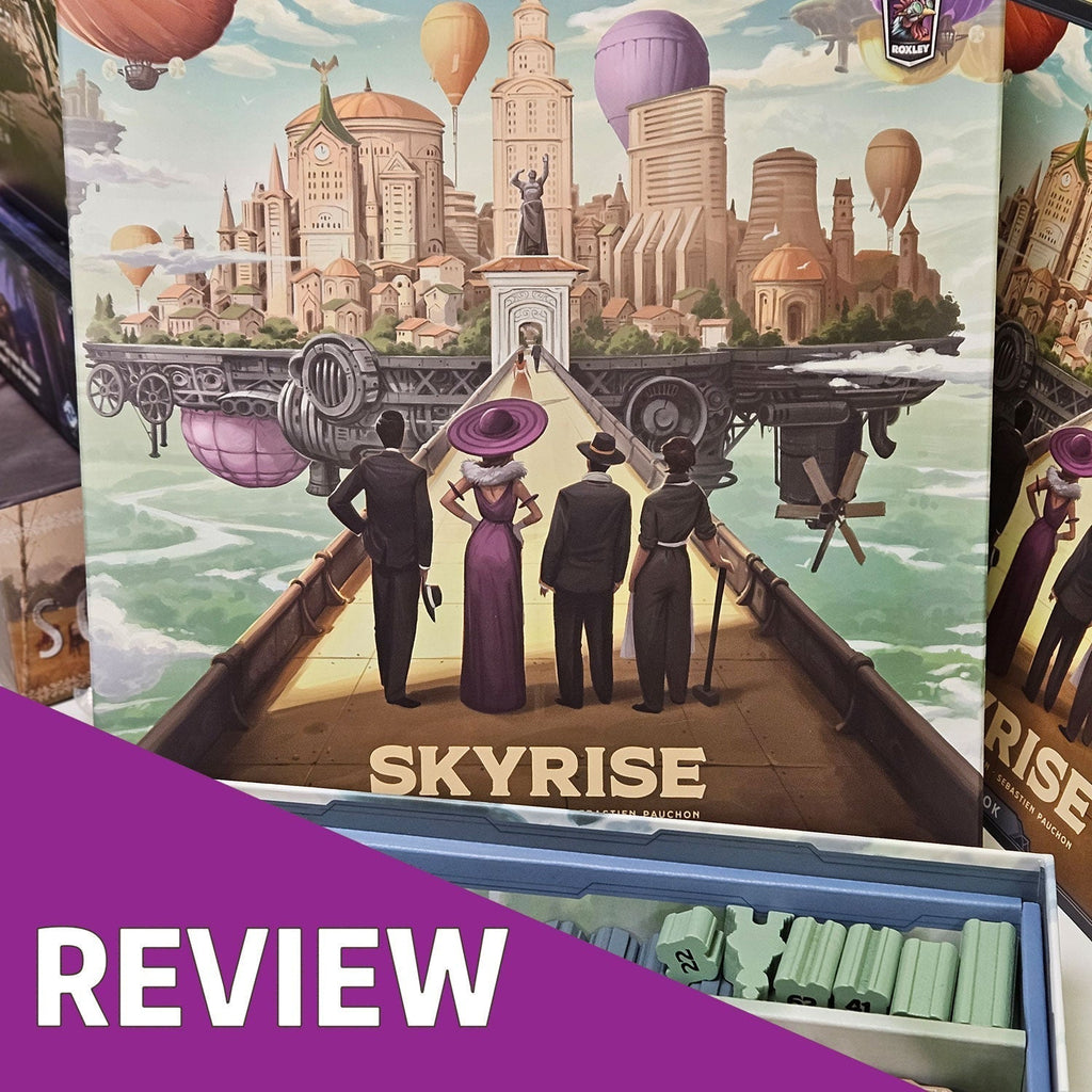 cover image for a review article about Skyrise board game from roxley games